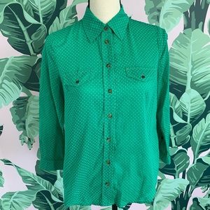 Maeve by Anthropologie Green Polka Dot Top Size 2